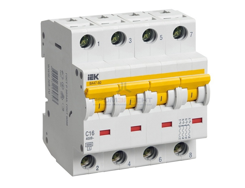 Автоматический выключатель ВА 47-60 4Р 40А 6 кА характеристика С ИЭК (автомат)